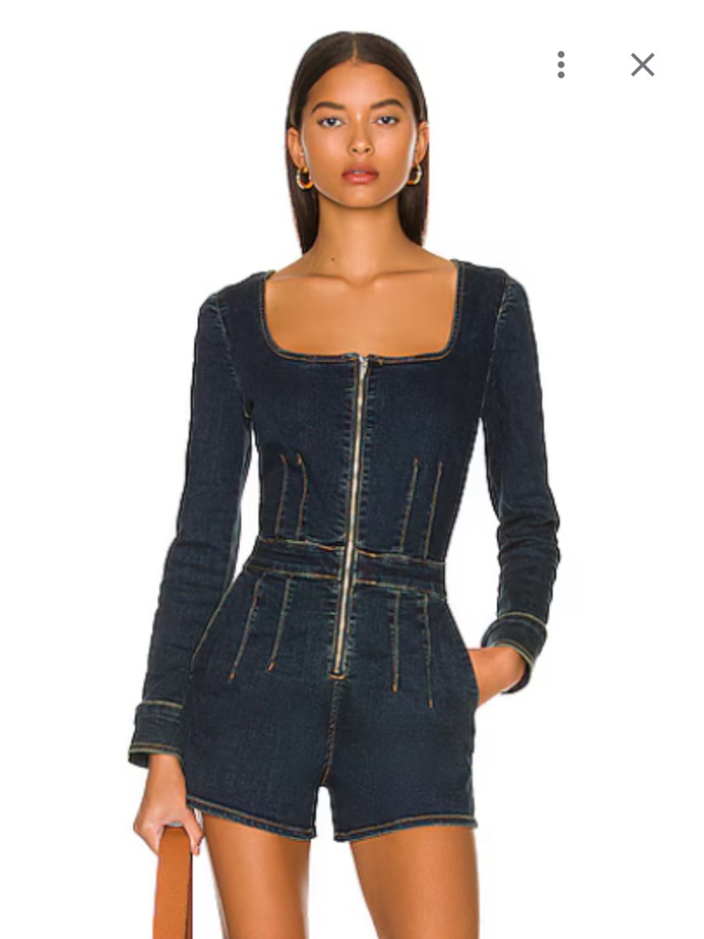 Dark Indigo Denim Zip-Front Long Sleeve Romper free people
We the free